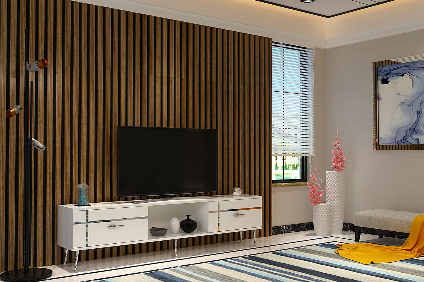 Έπιπλο Τηλεόρασης TV Βάση Σύνθεση Λευκό Silver | 475OLV3062
