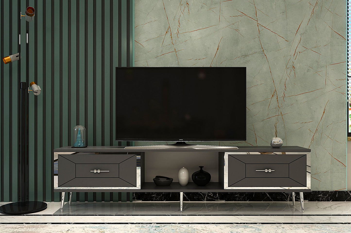 Έπιπλο Τηλεόρασης TV Βάση Σύνθεση Ανθρακί Silver | 475OLV3064