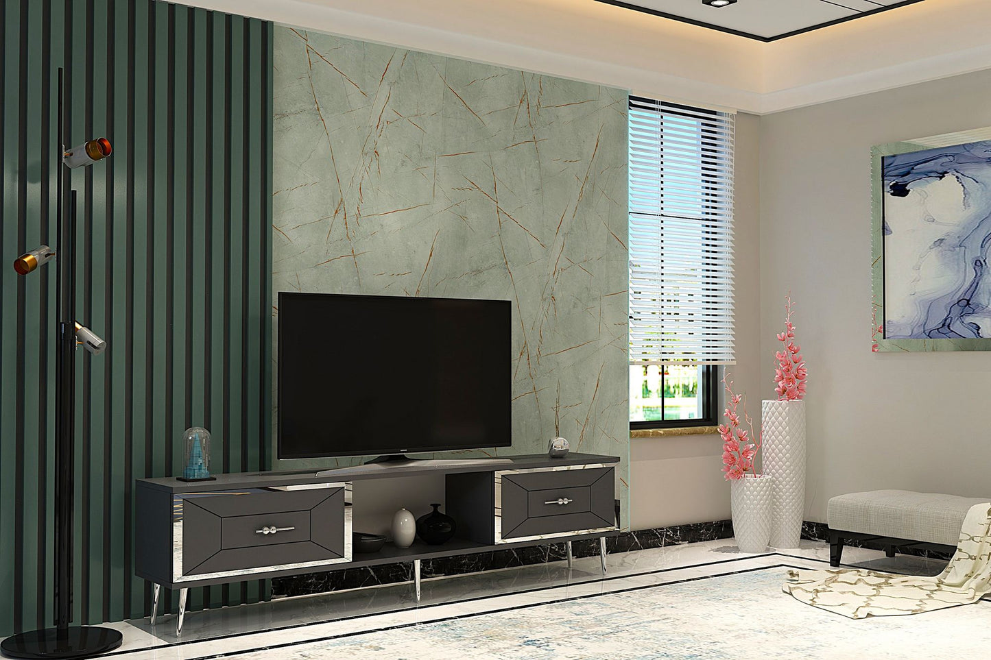 Έπιπλο Τηλεόρασης TV Βάση Σύνθεση Ανθρακί Silver | 475OLV3064
