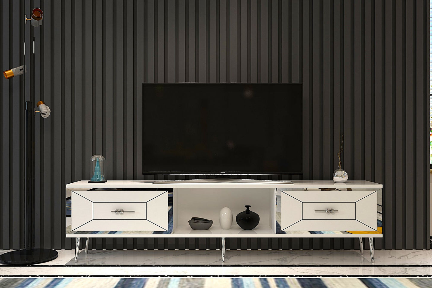 Έπιπλο Τηλεόρασης TV Βάση Σύνθεση Λευκό Silver | 475OLV3066