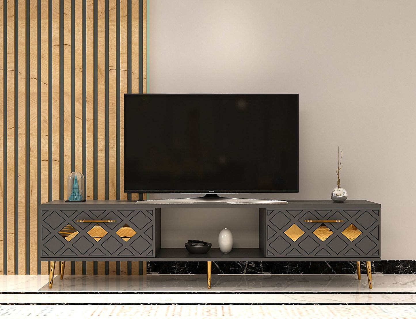 Έπιπλο Τηλεόρασης TV Βάση Σύνθεση Ανθρακί Χρυσό | 475OLV3071