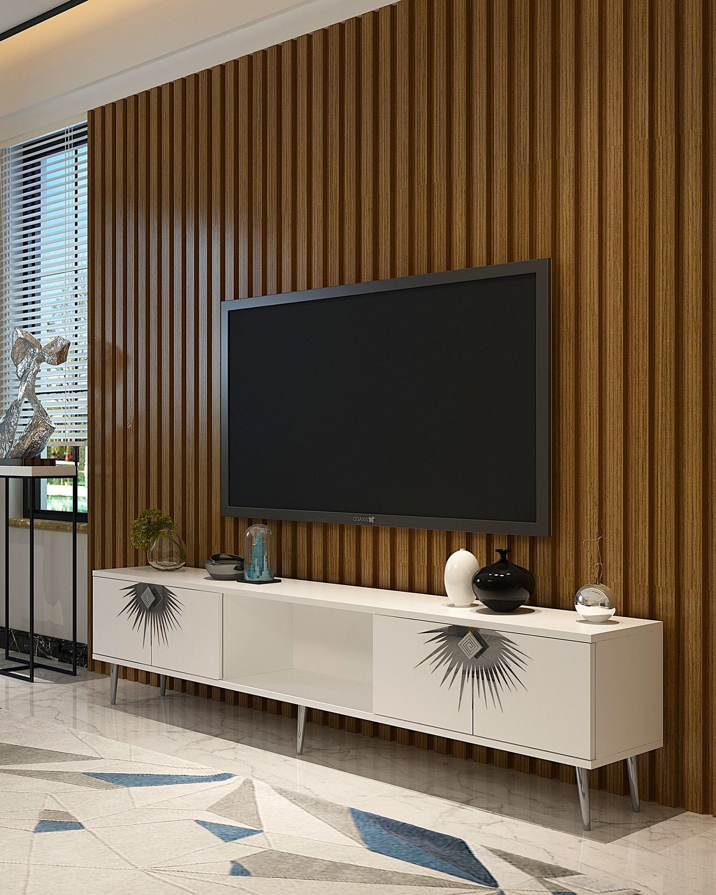 Έπιπλο Τηλεόρασης TV Βάση Σύνθεση Λευκό Silver | 475OLV3078