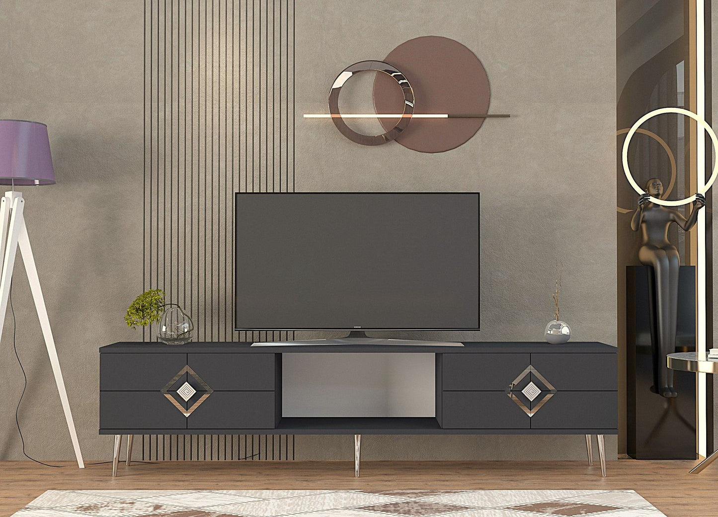 Έπιπλο Τηλεόρασης TV Βάση Σύνθεση Ανθρακί Silver | 475OLV3080