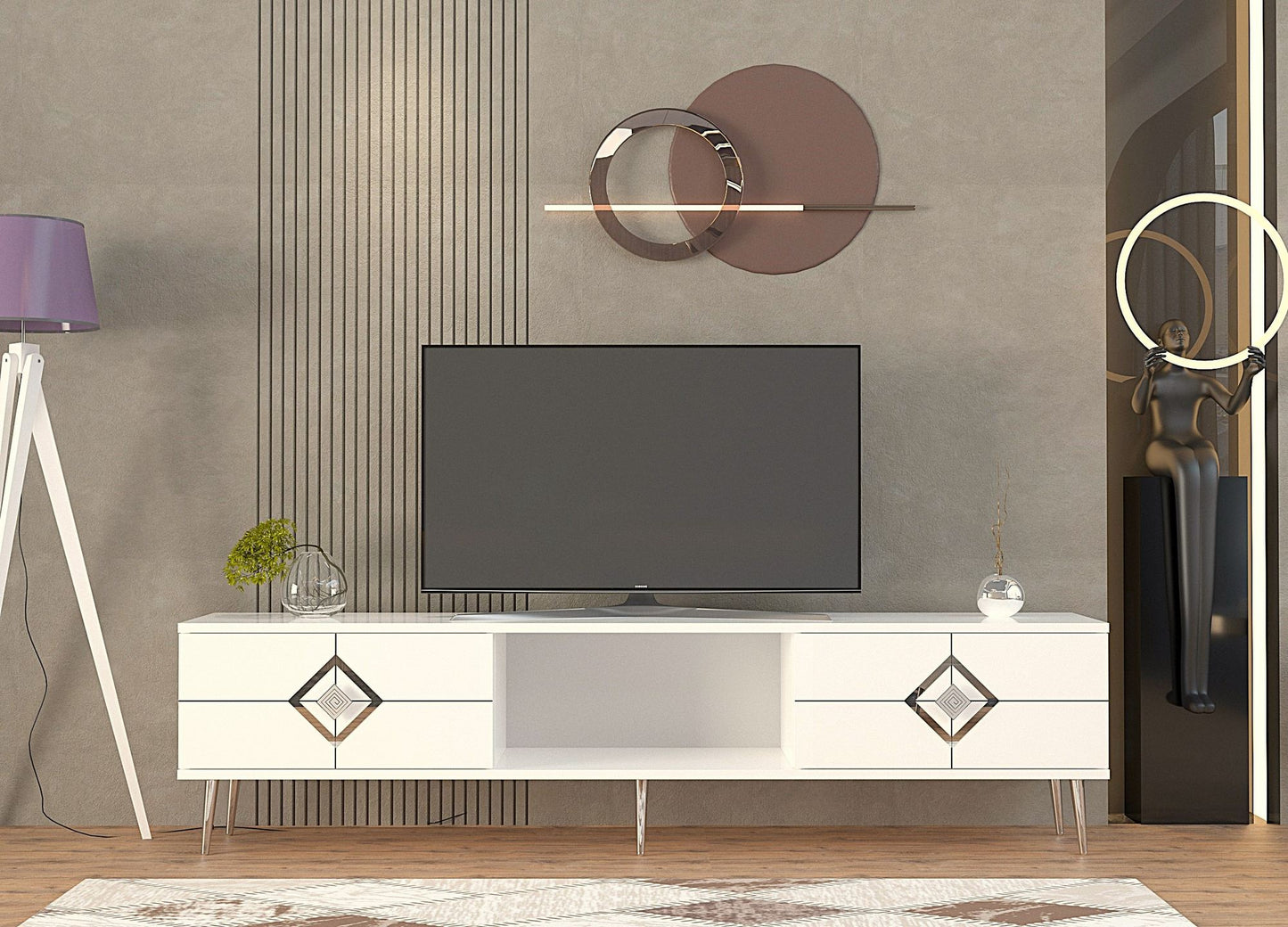 Έπιπλο Τηλεόρασης TV Βάση Σύνθεση Λευκό Silver | 475OLV3082
