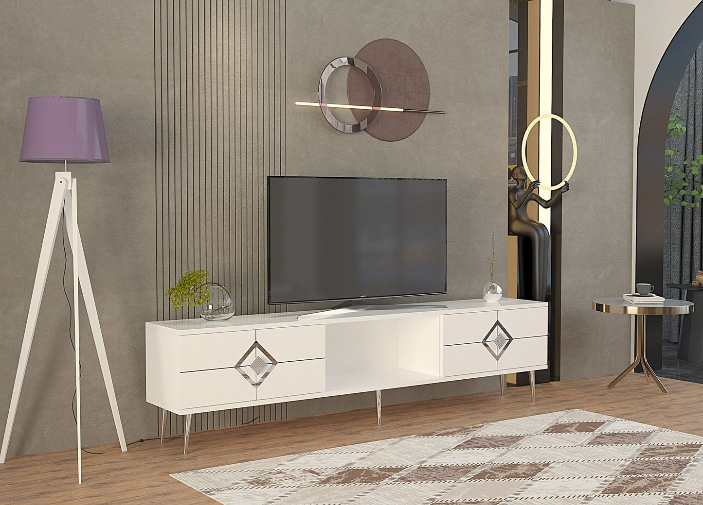 Έπιπλο Τηλεόρασης TV Βάση Σύνθεση Λευκό Silver | 475OLV3082