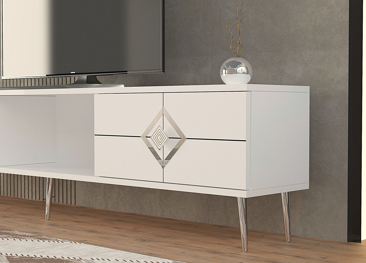 Έπιπλο Τηλεόρασης TV Βάση Σύνθεση Λευκό Silver | 475OLV3082