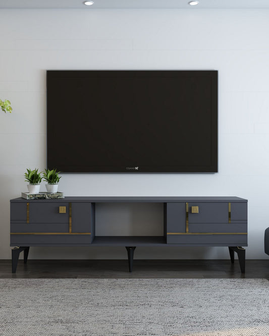 Έπιπλο Τηλεόρασης TV Βάση Σύνθεση Ανθρακί Χρυσό | 475OLV3087