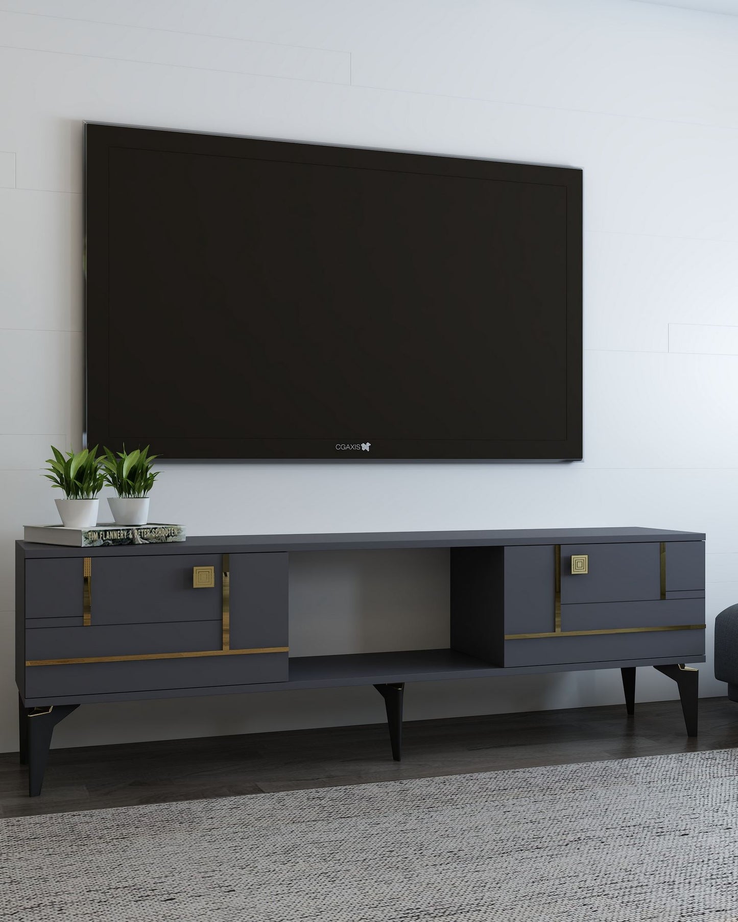 Έπιπλο Τηλεόρασης TV Βάση Σύνθεση Ανθρακί Χρυσό | 475OLV3087