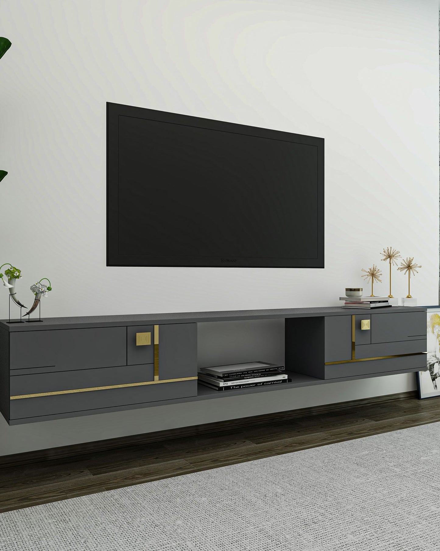 Έπιπλο Τηλεόρασης TV Βάση Σύνθεση Ανθρακί Χρυσό | 475OLV3301