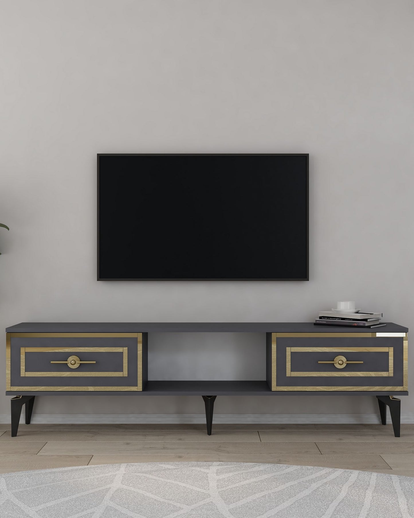 Έπιπλο Τηλεόρασης TV Βάση Σύνθεση Ανθρακί Χρυσό | 475OLV3345