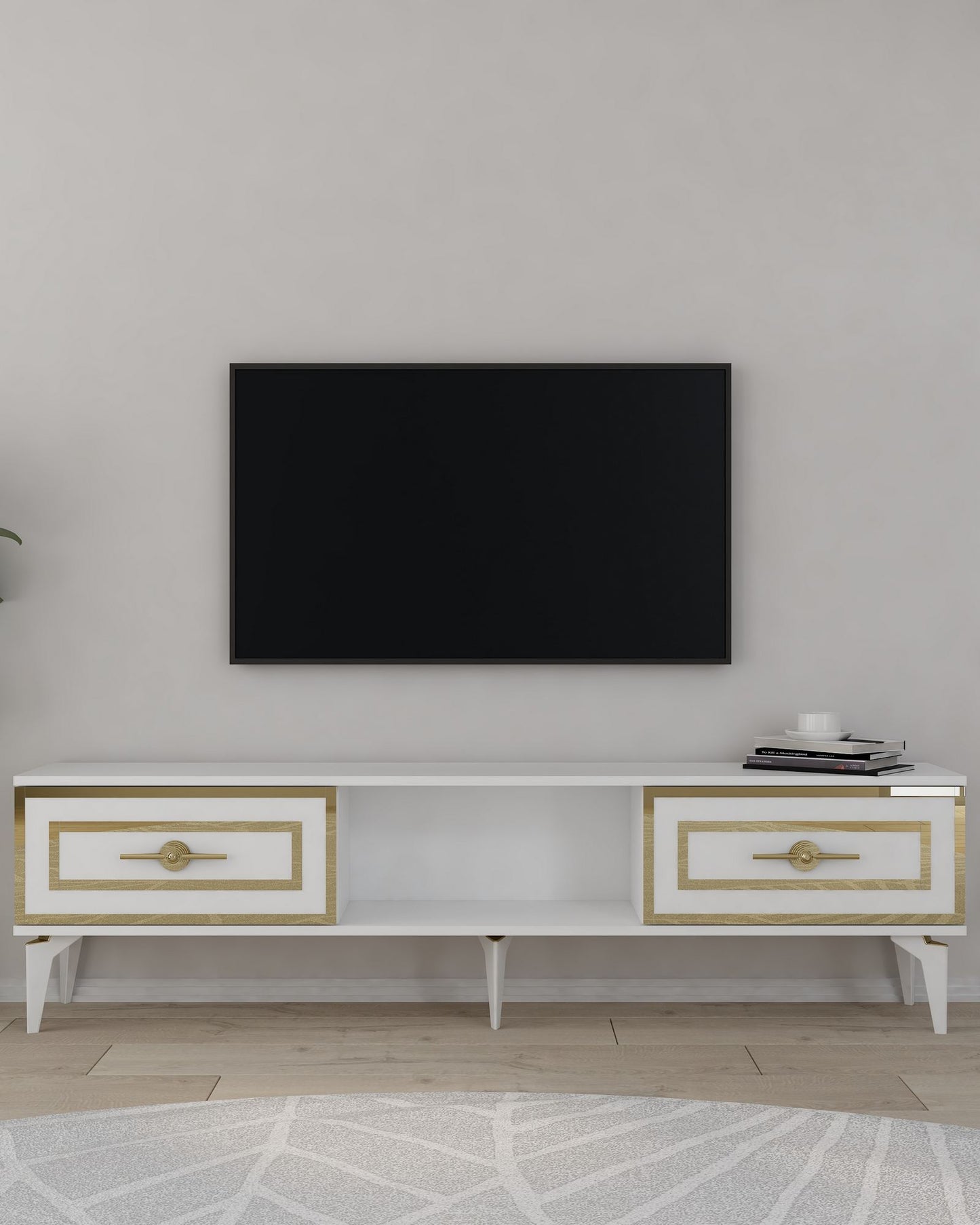 Έπιπλο Τηλεόρασης TV Βάση Σύνθεση Λευκό Χρυσό | 475OLV3346