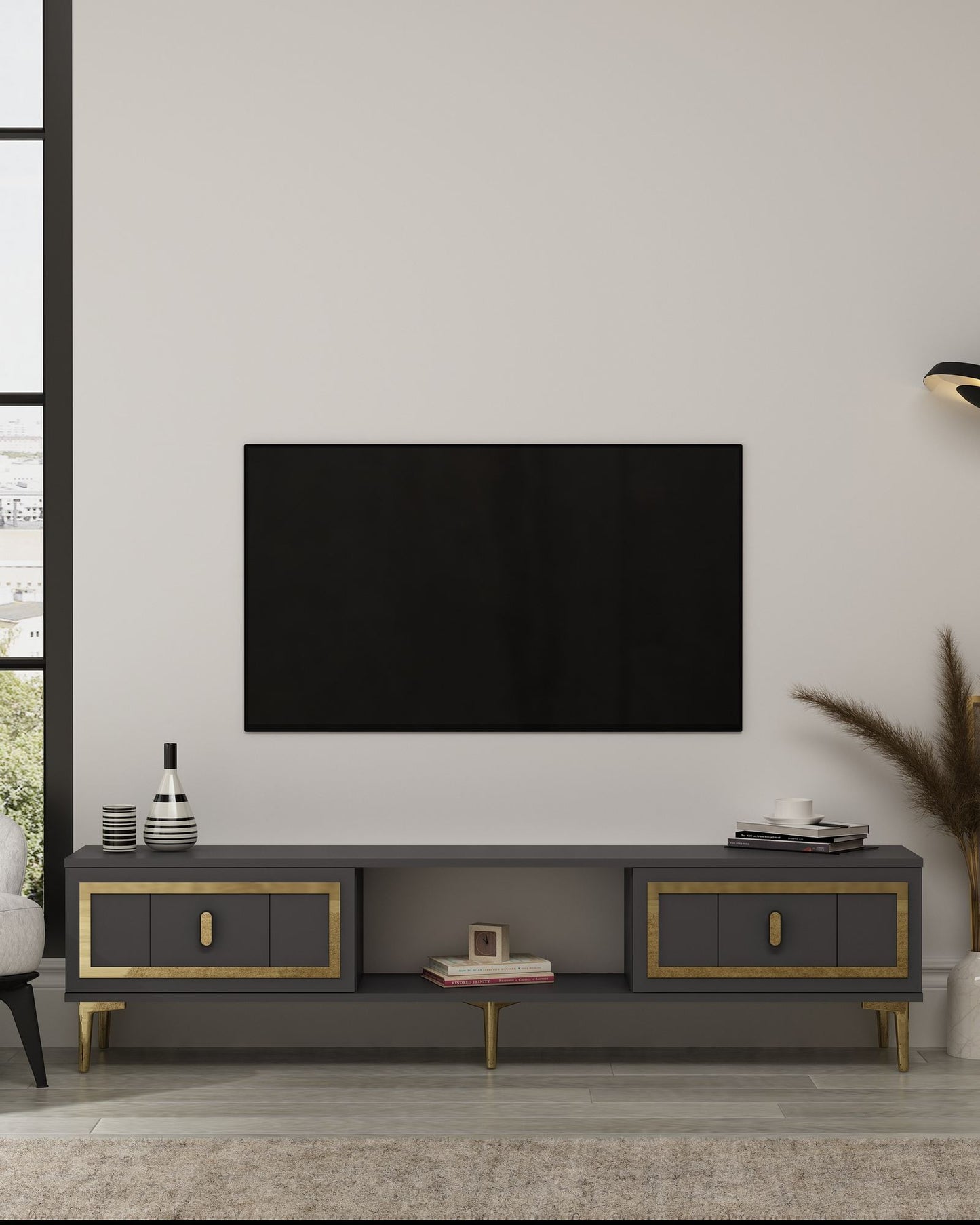 Έπιπλο Τηλεόρασης TV Βάση Σύνθεση Ανθρακί Χρυσό | 475OLV3349