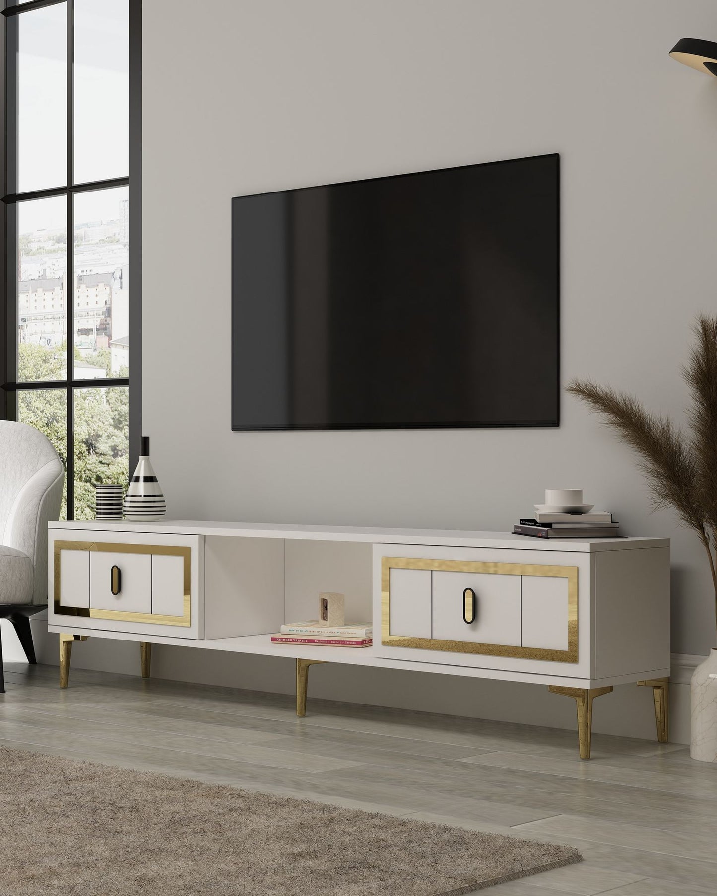 Έπιπλο Τηλεόρασης TV Βάση Σύνθεση Λευκό Χρυσό | 475OLV3351