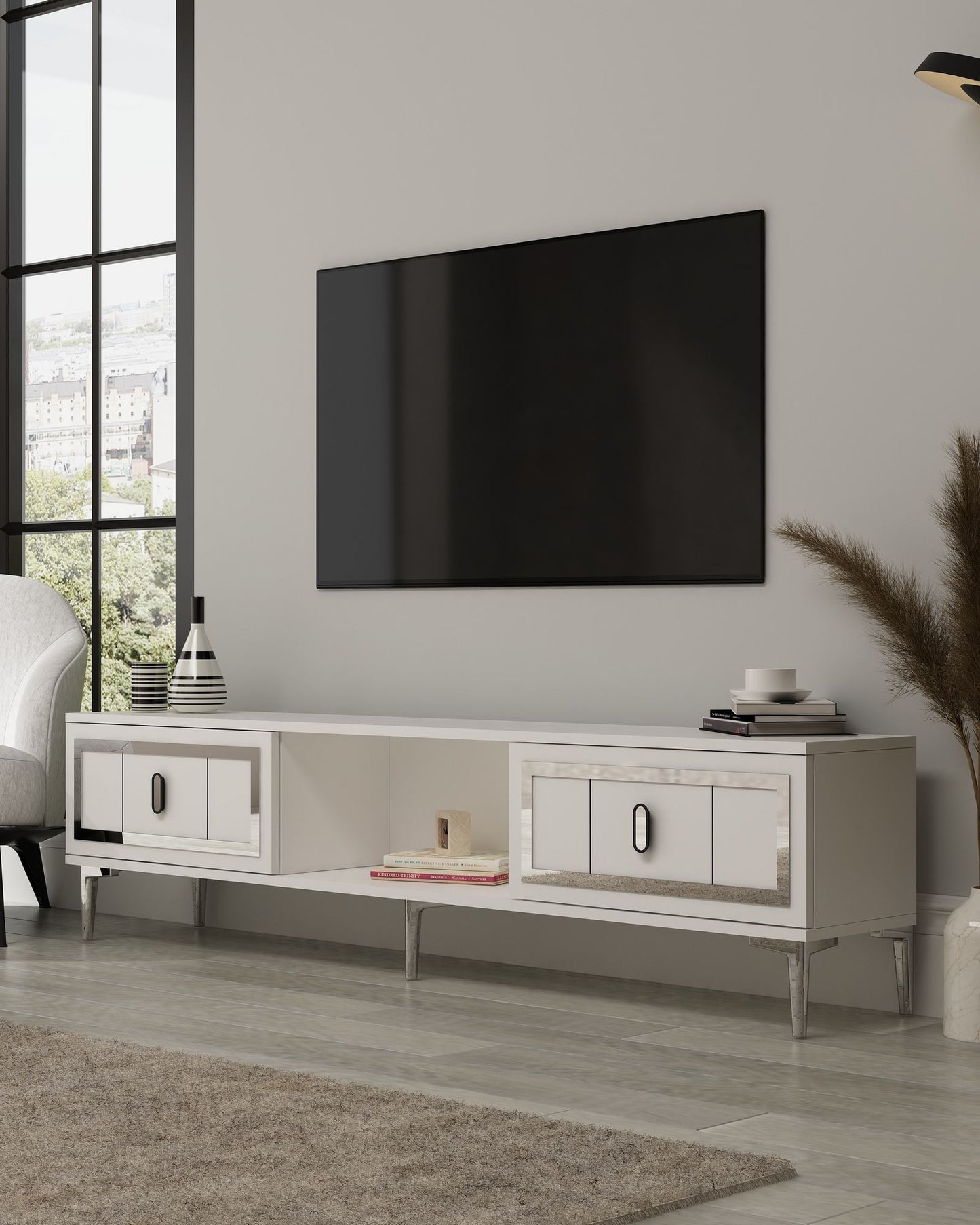 Έπιπλο Τηλεόρασης TV Βάση Σύνθεση Λευκό Silver | 475OLV3352
