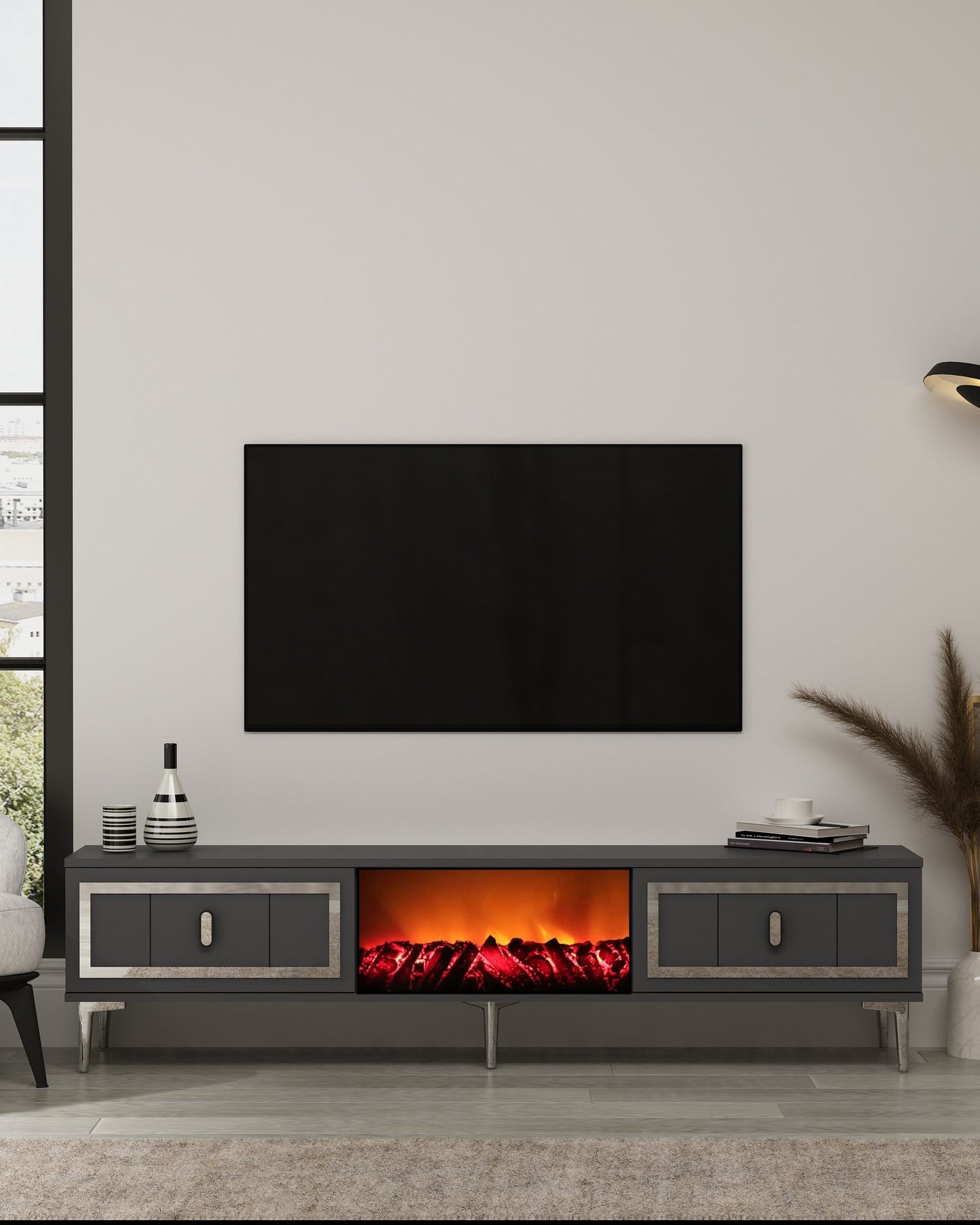 Έπιπλο Τηλεόρασης TV Βάση Σύνθεση Ανθρακί Silver | 475OLV3360