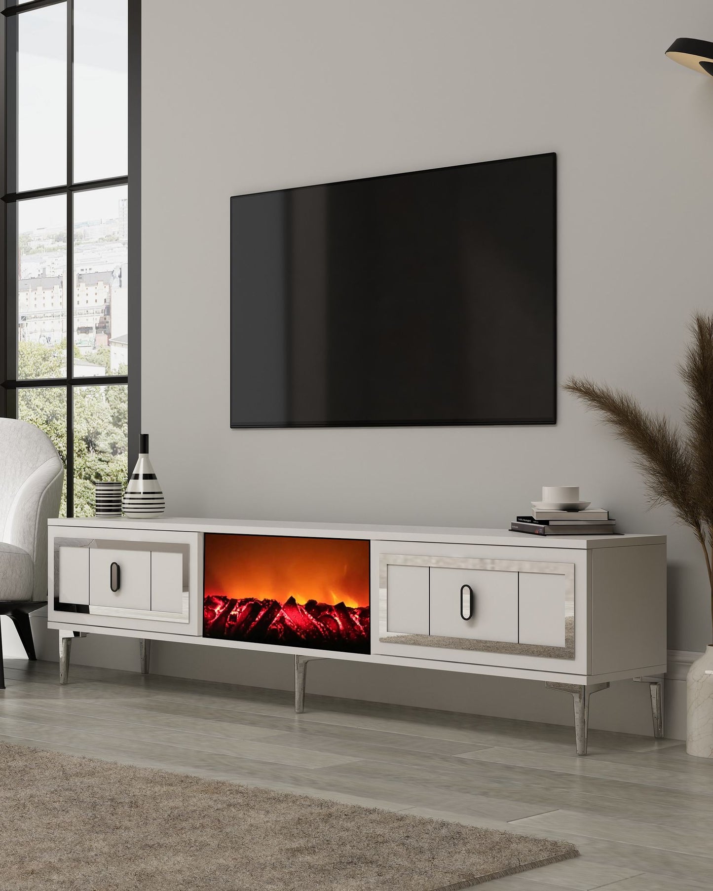 Έπιπλο Τηλεόρασης TV Βάση Σύνθεση Λευκό Silver | 475OLV3362
