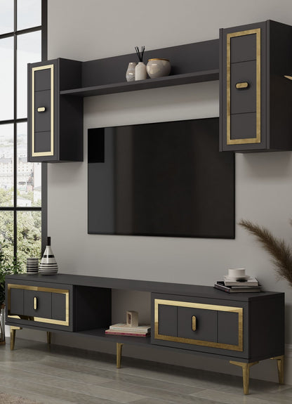Έπιπλο Τηλεόρασης TV Βάση Σύνθεση Ανθρακί Χρυσό | 475OLV3369
