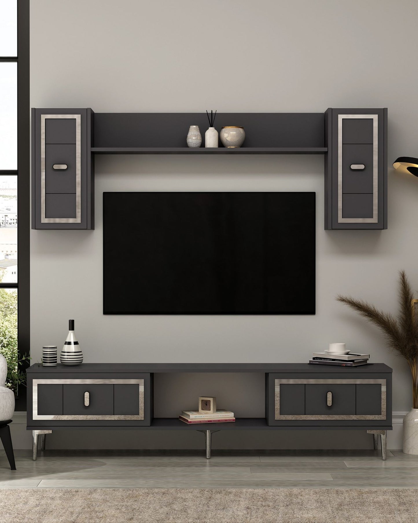 Έπιπλο Τηλεόρασης TV Βάση Σύνθεση Ανθρακί Silver | 475OLV3370