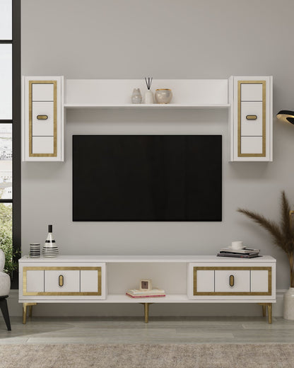 Έπιπλο Τηλεόρασης TV Βάση Σύνθεση Λευκό Χρυσό | 475OLV3371