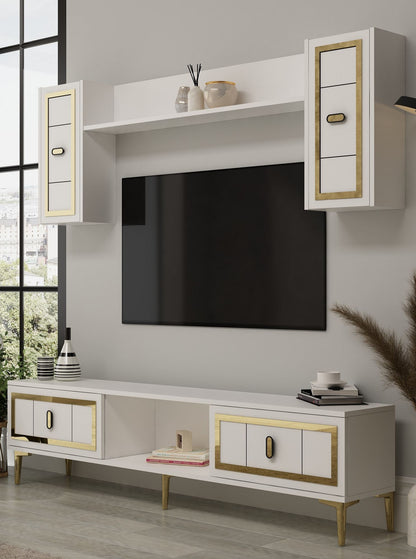 Έπιπλο Τηλεόρασης TV Βάση Σύνθεση Λευκό Χρυσό | 475OLV3371