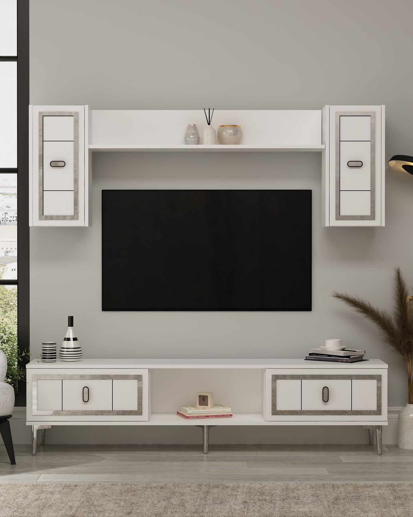 Έπιπλο Τηλεόρασης TV Βάση Σύνθεση Λευκό Silver | 475OLV3372