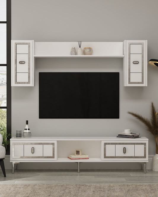 Έπιπλο Τηλεόρασης TV Βάση Σύνθεση Λευκό Silver | 475OLV3372