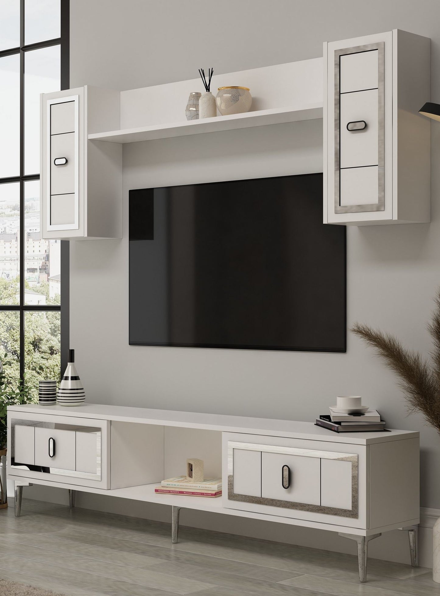 Έπιπλο Τηλεόρασης TV Βάση Σύνθεση Λευκό Silver | 475OLV3372