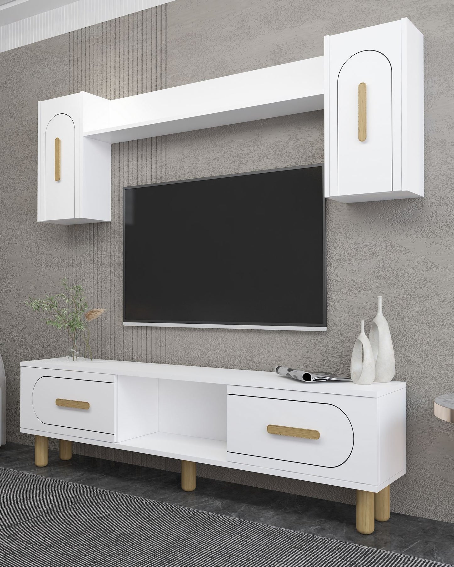 Έπιπλο Τηλεόρασης TV Βάση Σύνθεση Λευκό Sapphire Δρυς | 475OLV3374