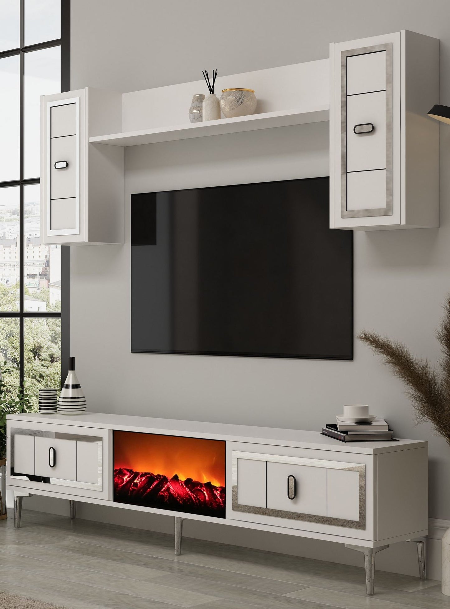Έπιπλο Τηλεόρασης TV Βάση Σύνθεση Λευκό Silver | 475OLV3385