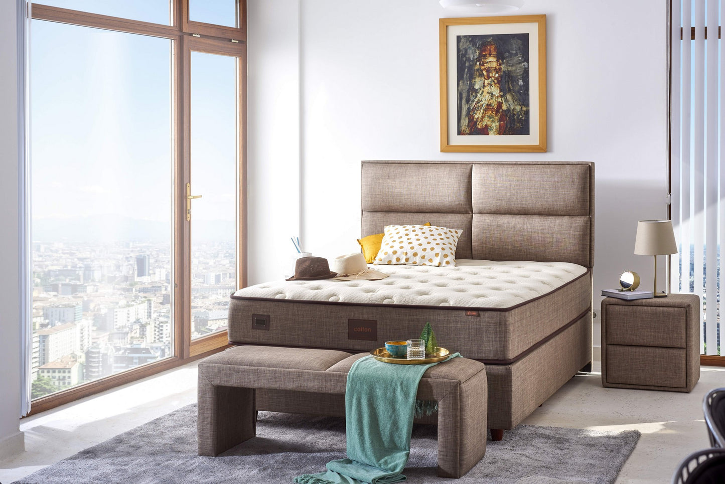 Βαμβακερό στρώμα διπλού μεγέθους 140x200 cm, πολυτελές, μαλακό Λευκό-Μπεζ-Καφέ 480NRN1136