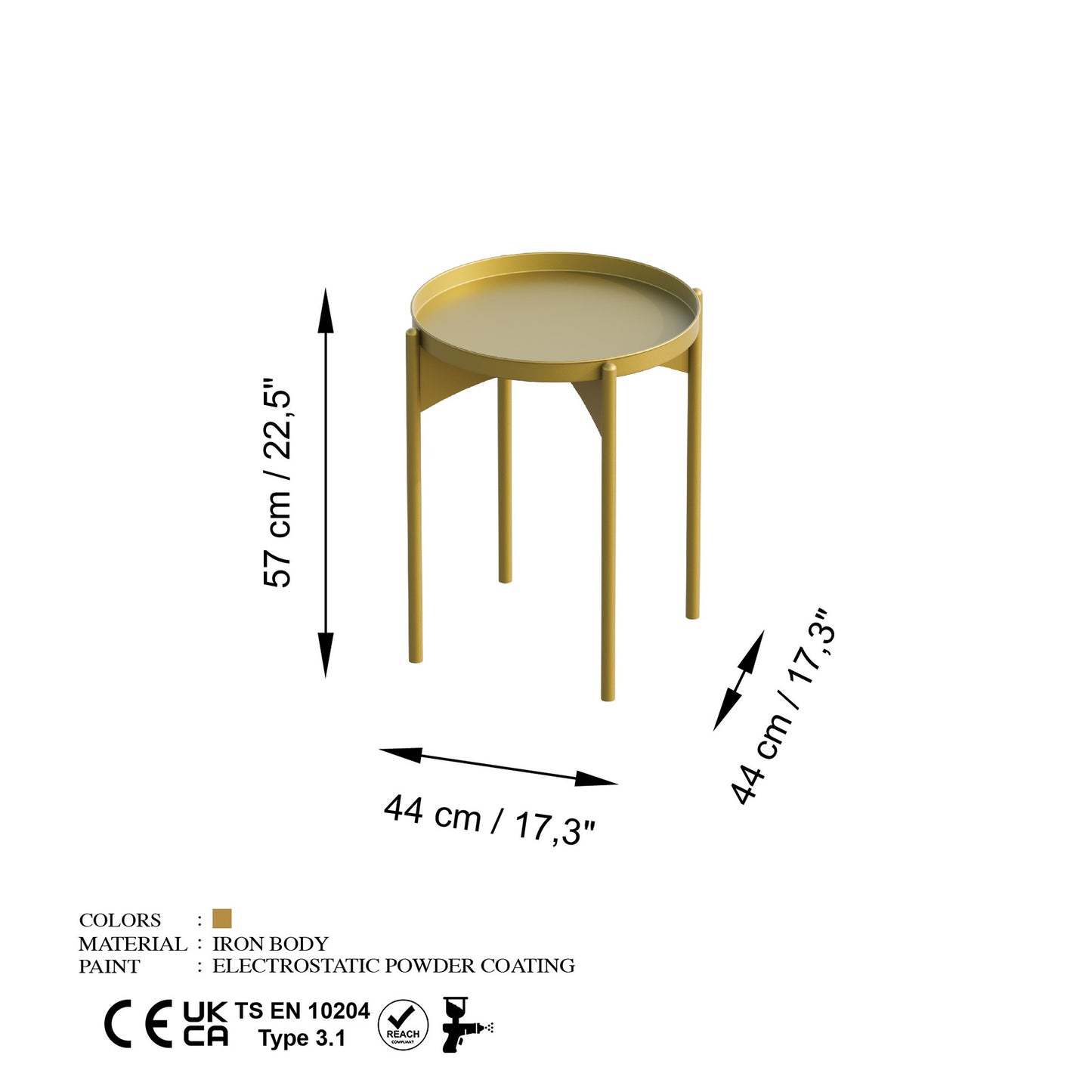 Τραπεζάκι Σαλονιού Χρυσό 44 x 44 x 57 εκ GR491CRT1136