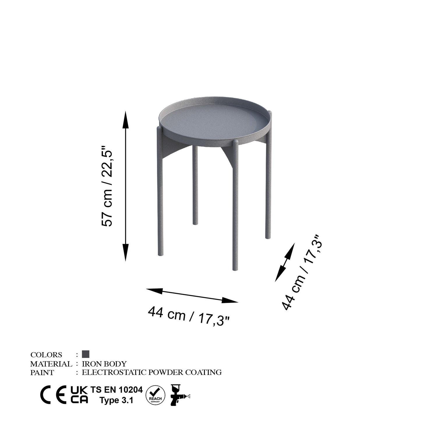 Τραπεζάκι Σαλονιού Γκρι 44 x 44 x 57 εκ GR491CRT1138