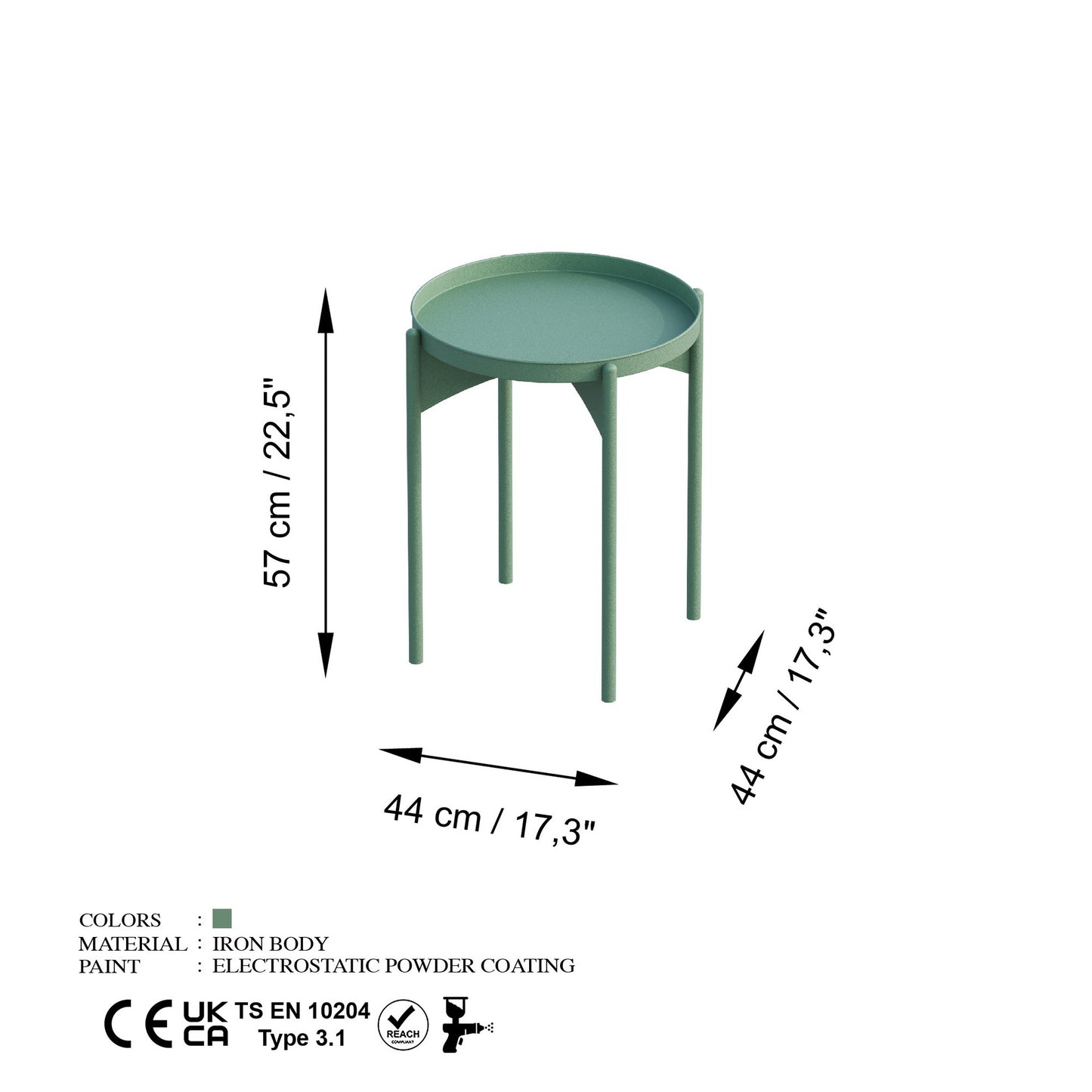 Τραπεζάκι Σαλονιού Πράσινο 44 x 44 x 57 εκ GR491CRT1139