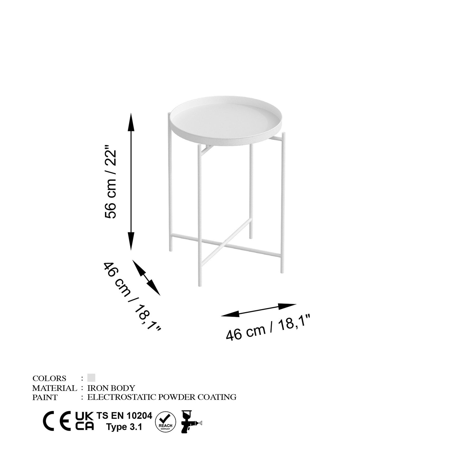 Τραπεζάκι Σαλονιού Λευκό 46 x 46 x 56 εκ GR491CRT1141