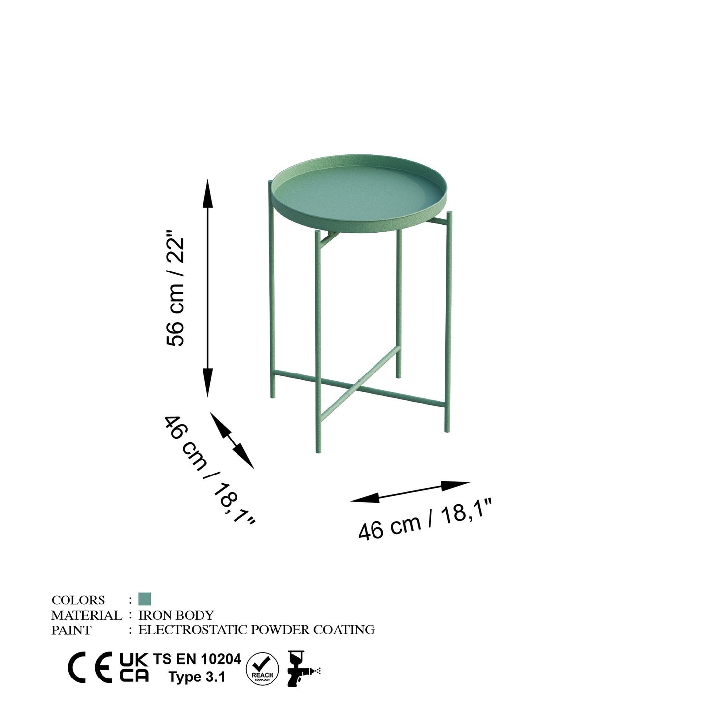 Τραπεζάκι Σαλονιού Πράσινο 46 x 46 x 56 εκ GR491CRT1143