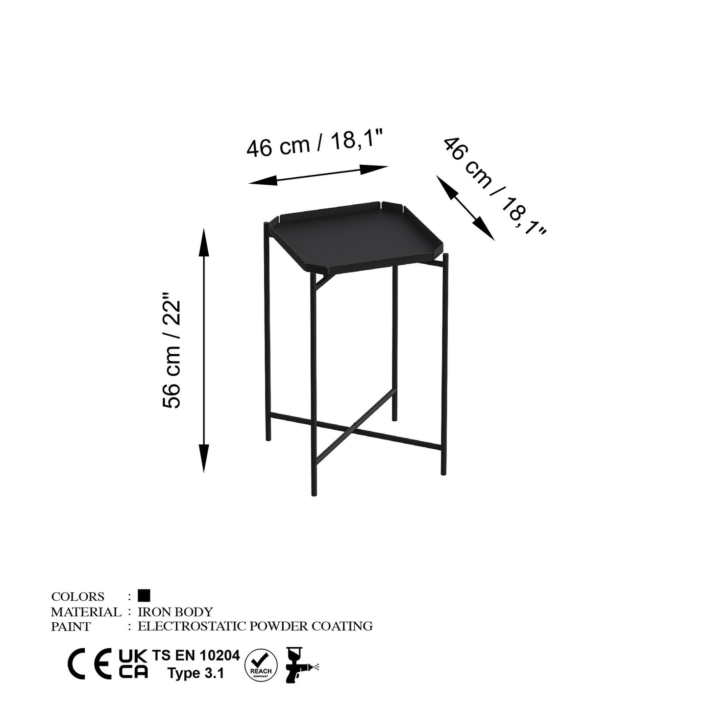 Τραπεζάκι Σαλονιού Μαύρο 46 x 46 x 56 εκ GR491CRT1144