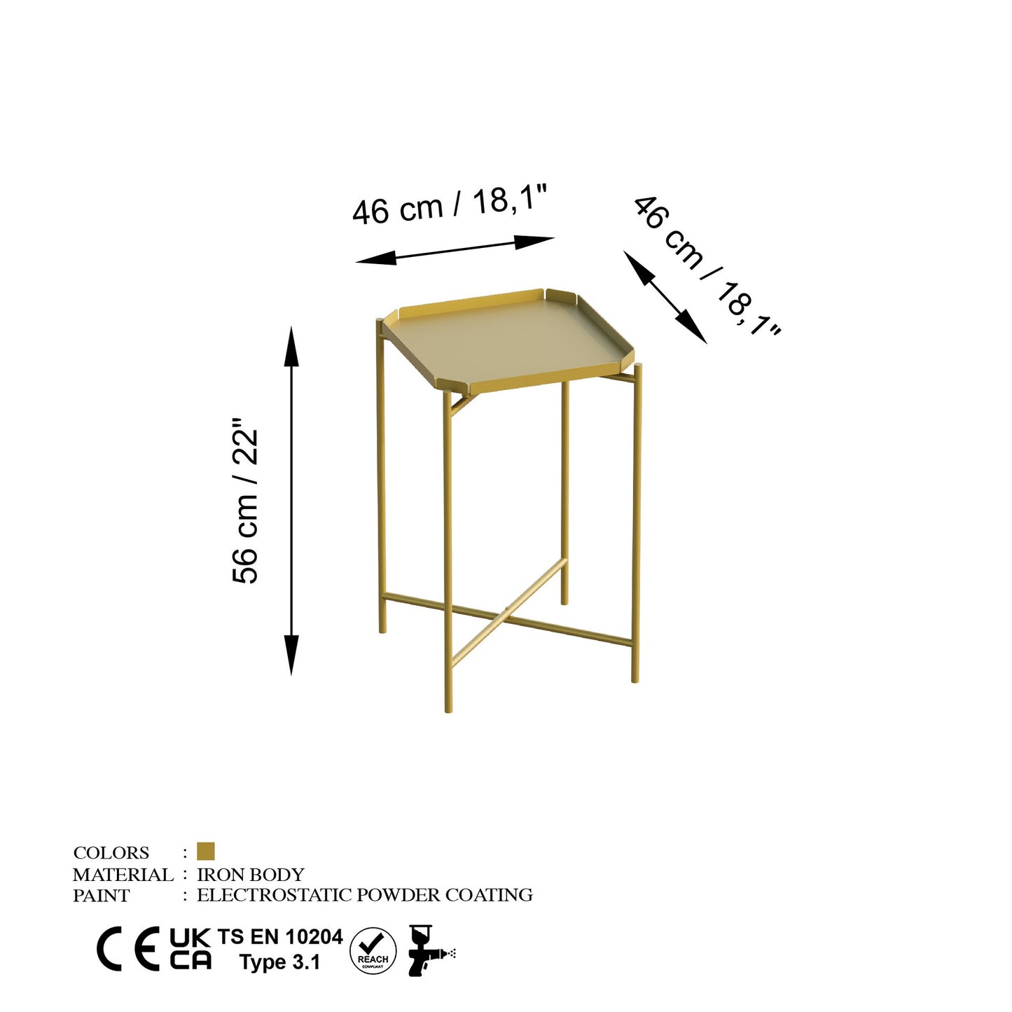 Τραπεζάκι Σαλονιού Χρυσό 46 x 46 x 56 εκ GR491CRT1145