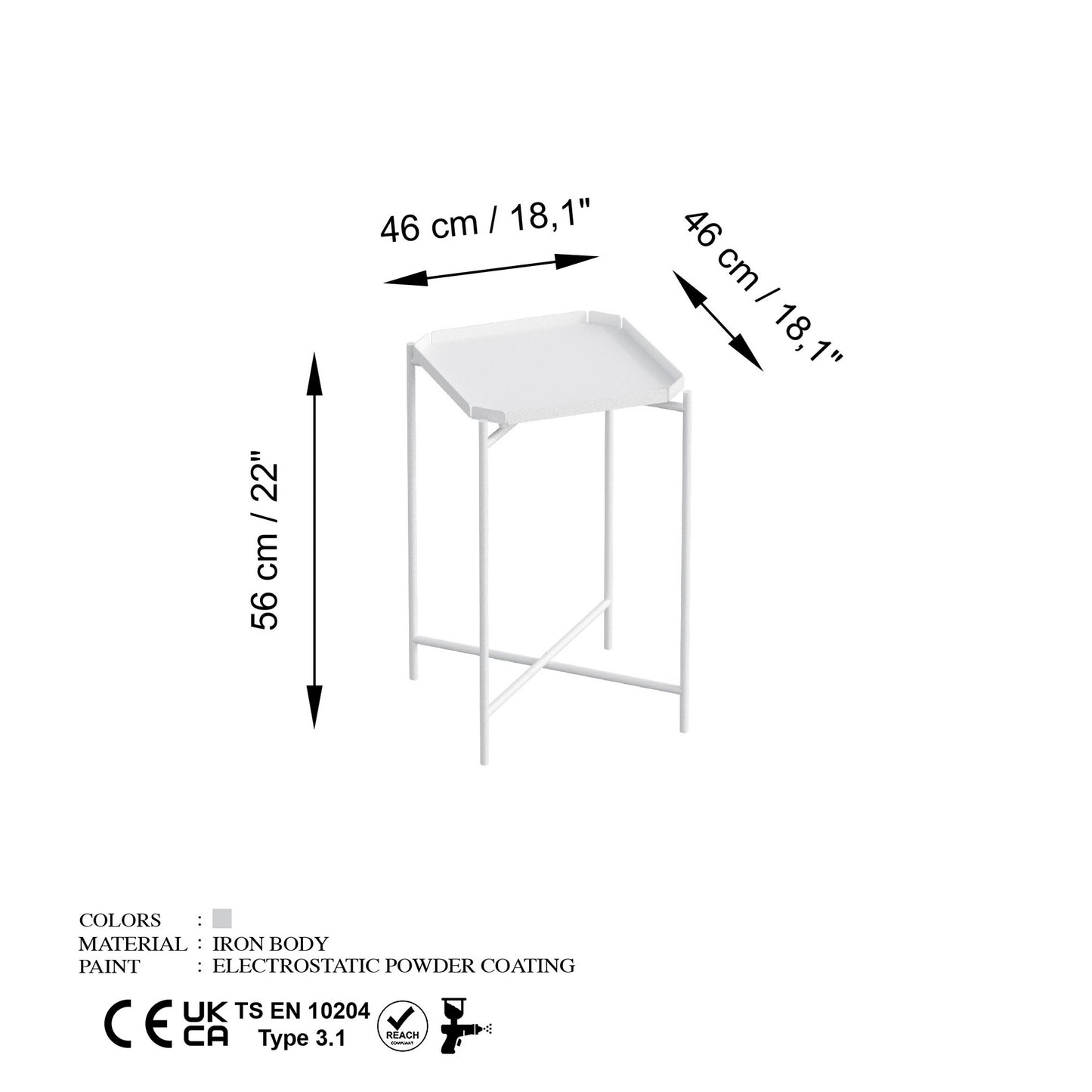 Τραπεζάκι Σαλονιού Λευκό 46 x 46 x 56 εκ GR491CRT1146