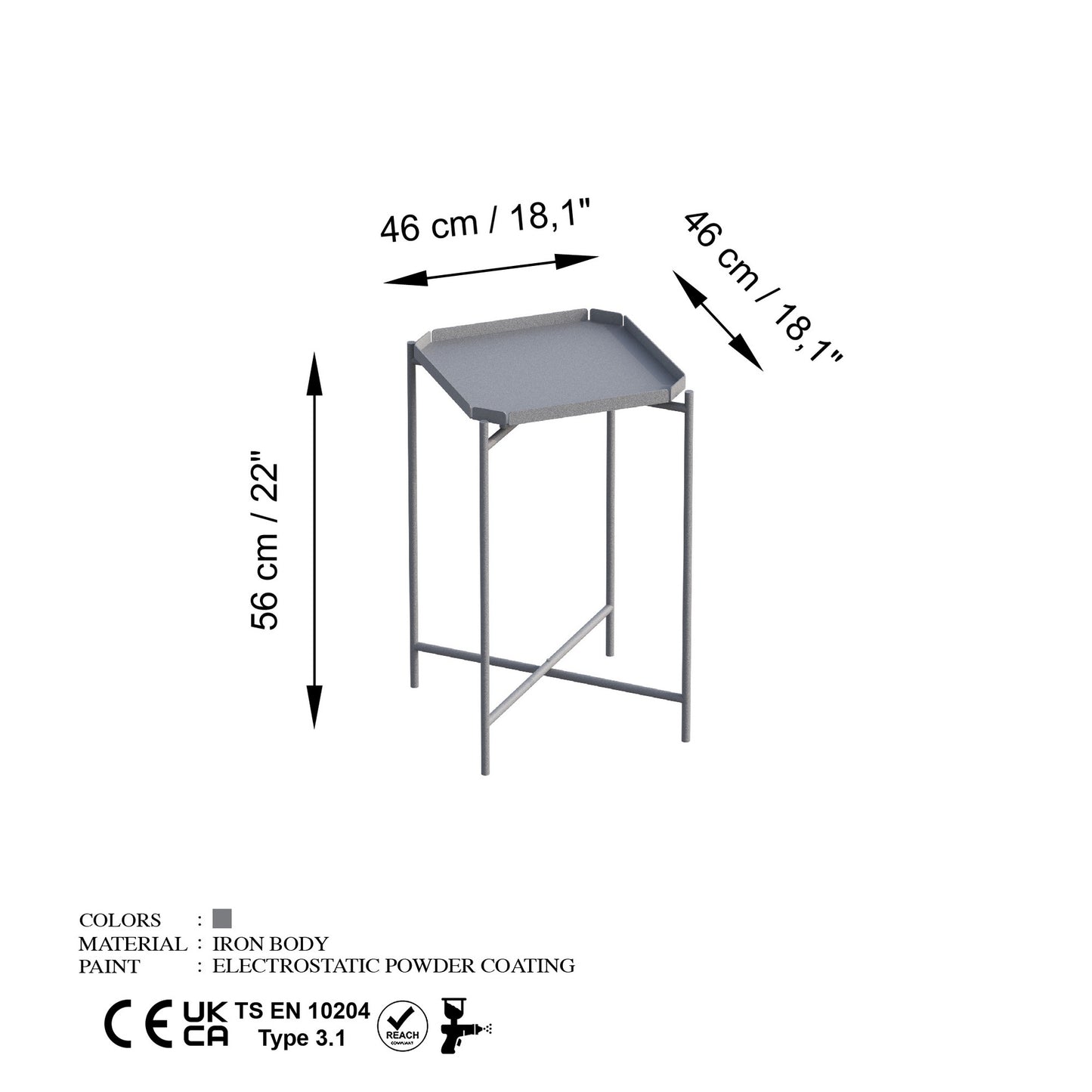 Τραπεζάκι Σαλονιού Γκρι 46 x 46 x 56 εκ GR491CRT1147