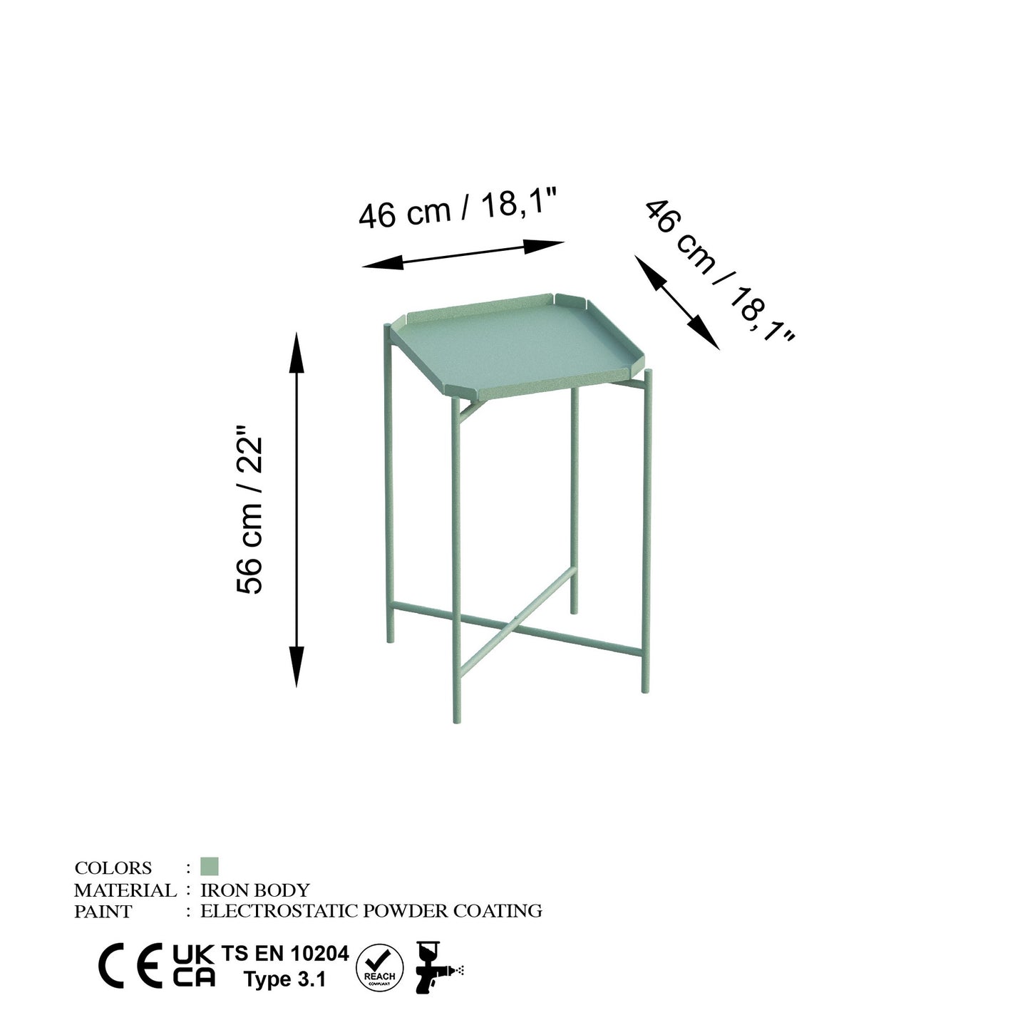 Τραπεζάκι Σαλονιού Πράσινο 46 x 46 x 56 εκ GR491CRT1148