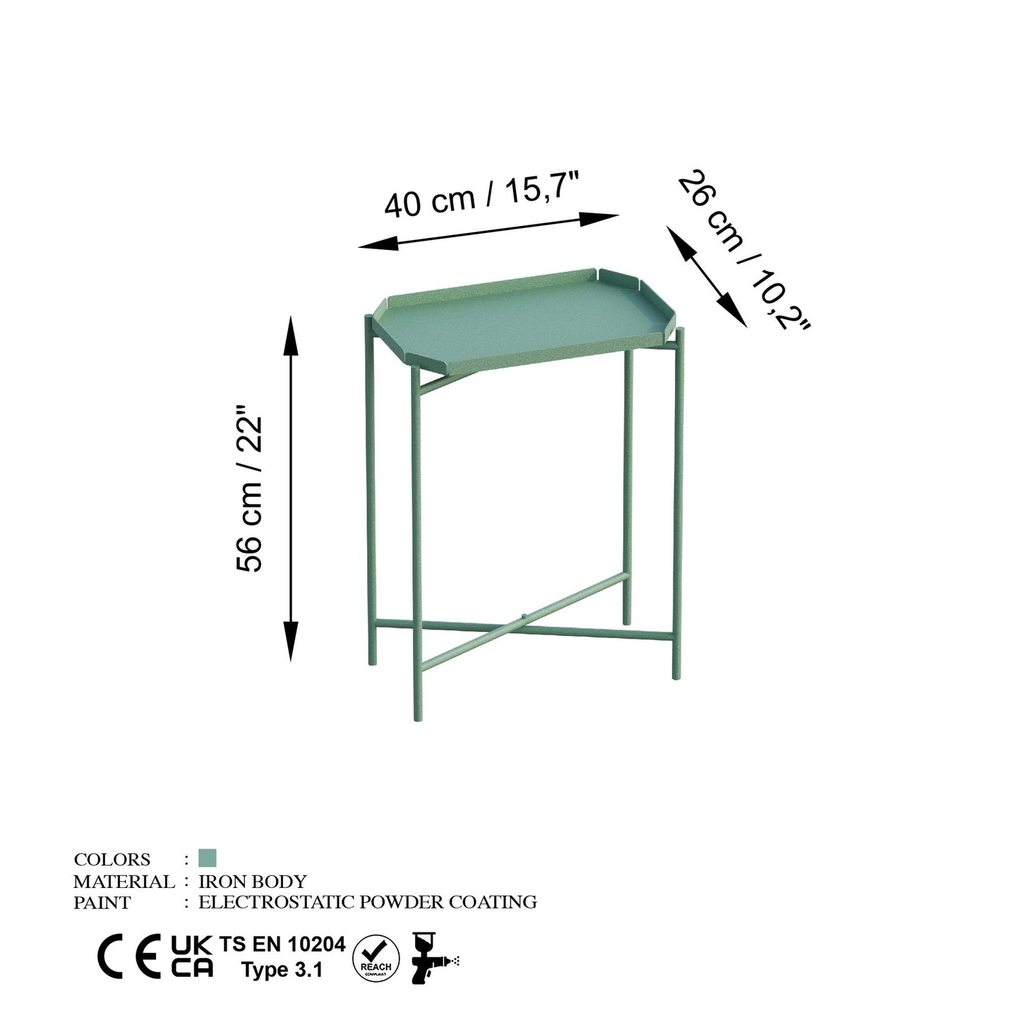 Τραπεζάκι Σαλονιού Πράσινο 26 x 40 x 56 εκ GR491CRT1153