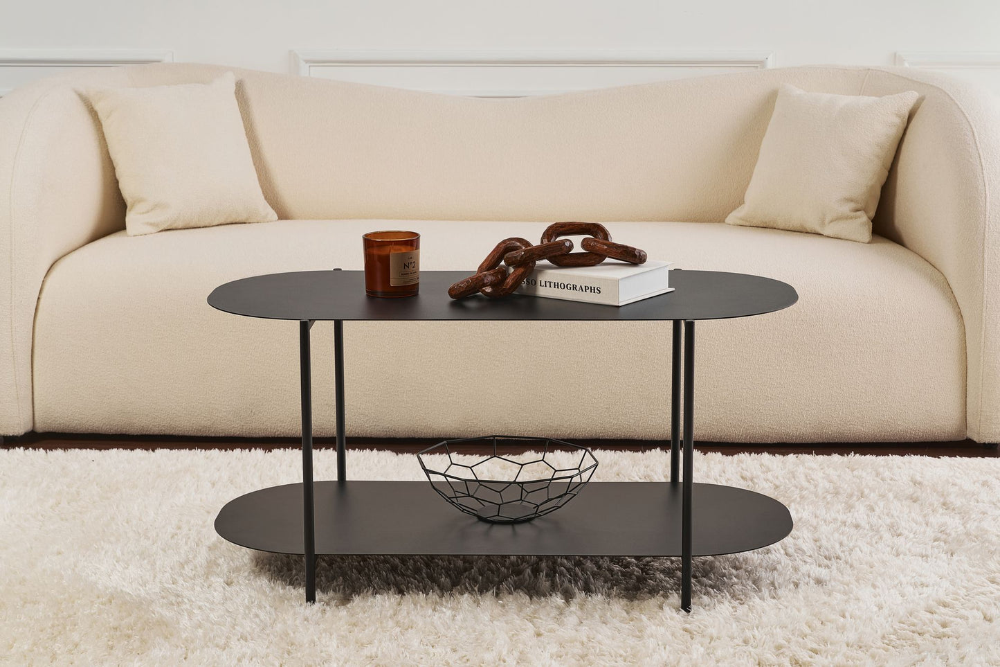 Τραπεζάκι Σαλονιού Καθιστικού Μεταλλικό Μαύρο και Μπεζ 100x45 εκ 491CRT1166