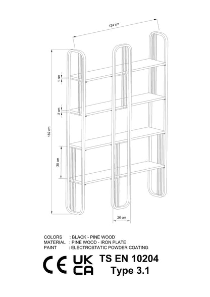 Ψηλή Βιβλιοθήκη Διαχωριστικό Χώρου Χρυσή Ραφιέρα Σαλονιού Γραφείου 182x124x26 εκ