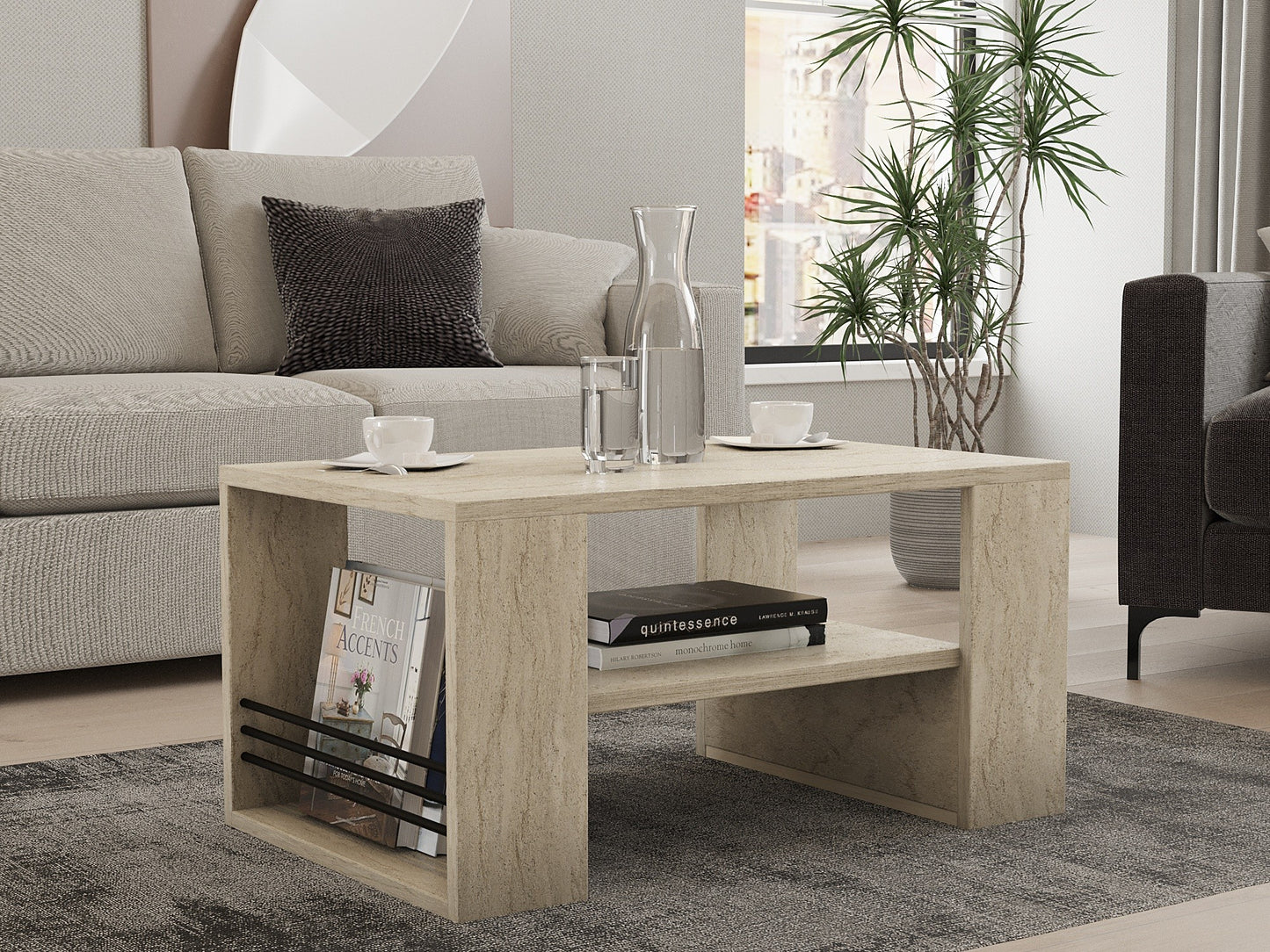 Τραπεζάκι Σαλονιού Travertine 80 x 50 x 40 εκ GR495SSE2113
