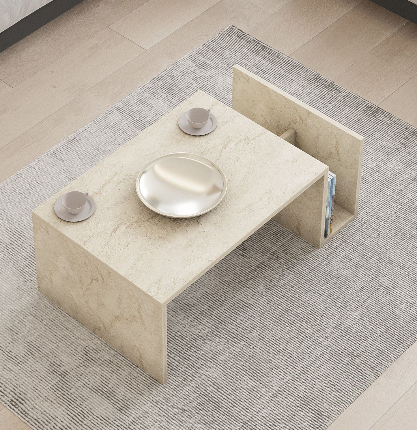 Τραπεζάκι Σαλονιού Καθιστικού Όψη Πέτρας με Ράφι 495SSE2115