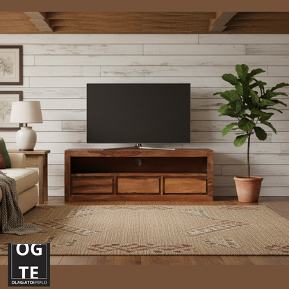 'Επιπλο Τηλεόρασης Χαμηλός Μπουφές με Συρτάρια Μασίφ Ξύλο 120 x 30 x 40 εκ 1247703