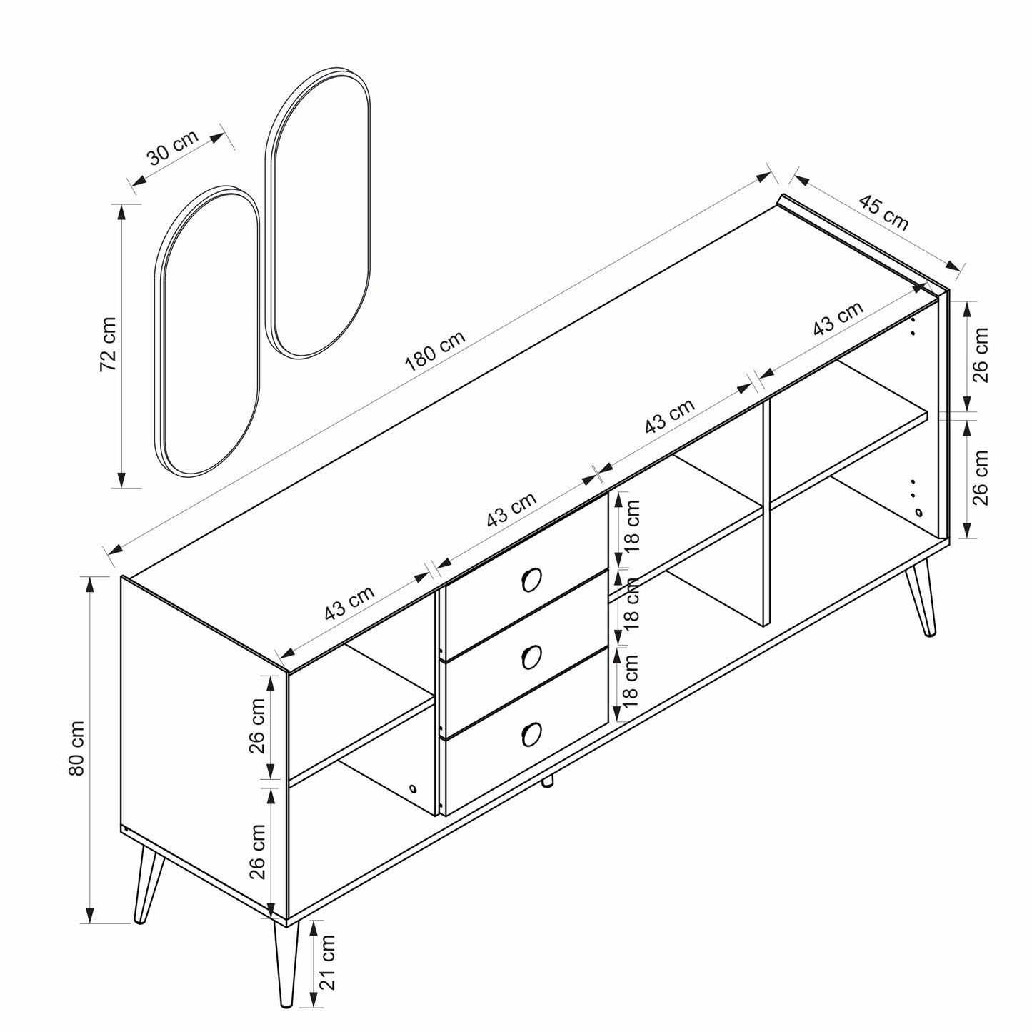 Μπουφές Λευκό 180x45x80cm | 506MNR1328