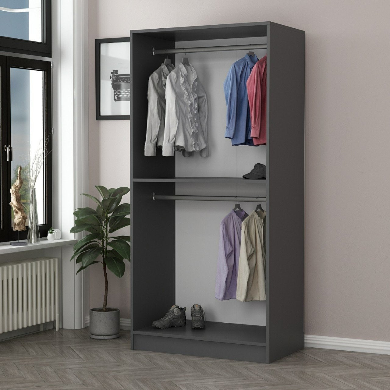 Ντουλάπα 90x190x52 εκ Black Anthracite 506MNR2164