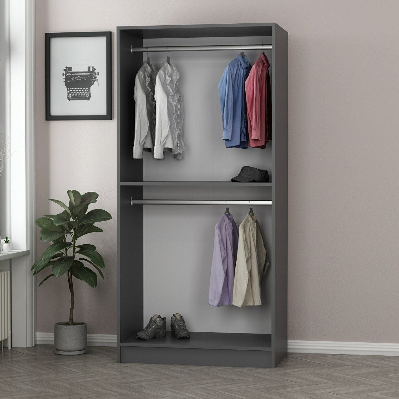 Ντουλάπα 90x190x52 εκ Black Anthracite 506MNR2164