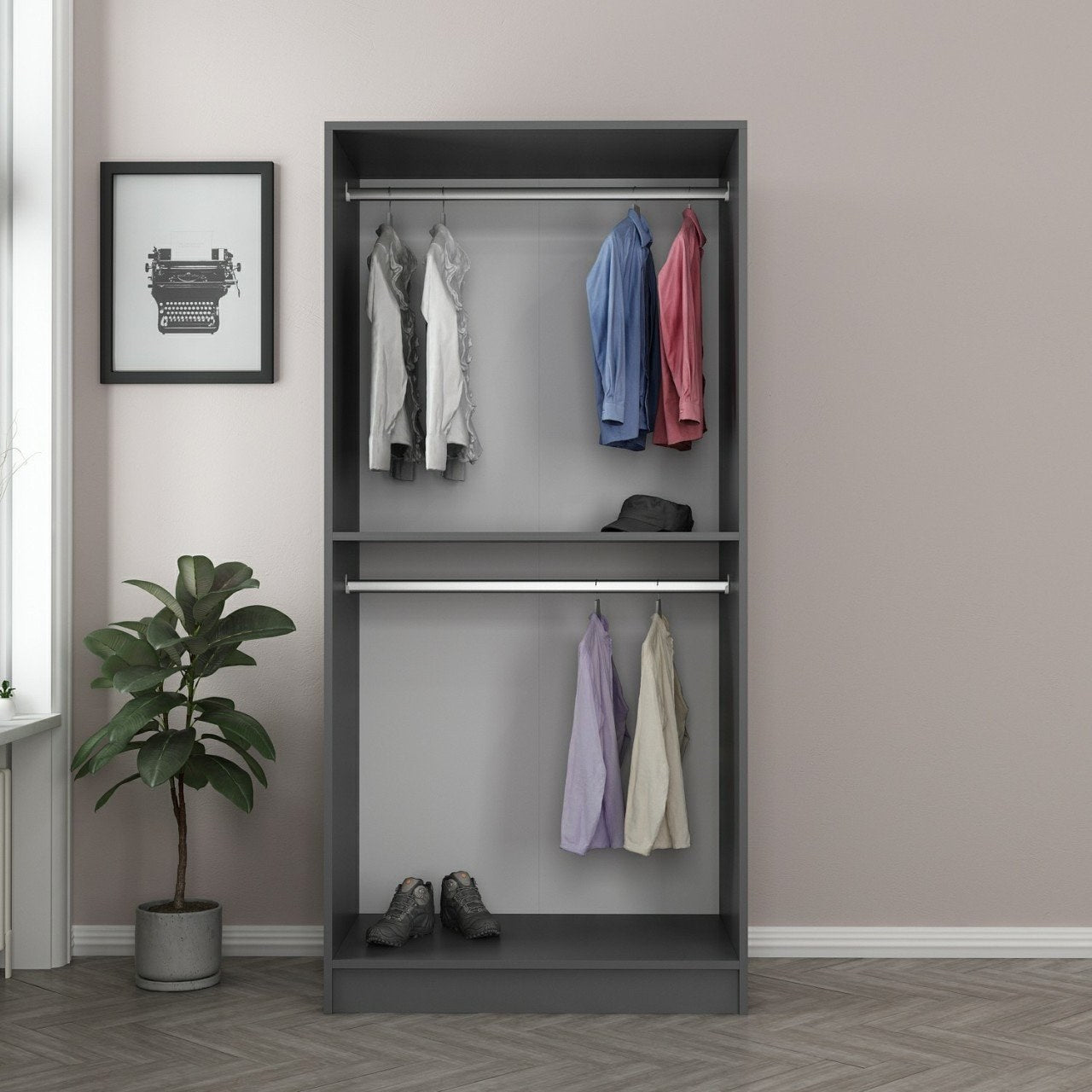 Ντουλάπα 90x210x52 εκ Black Anthracite 506MNR2165